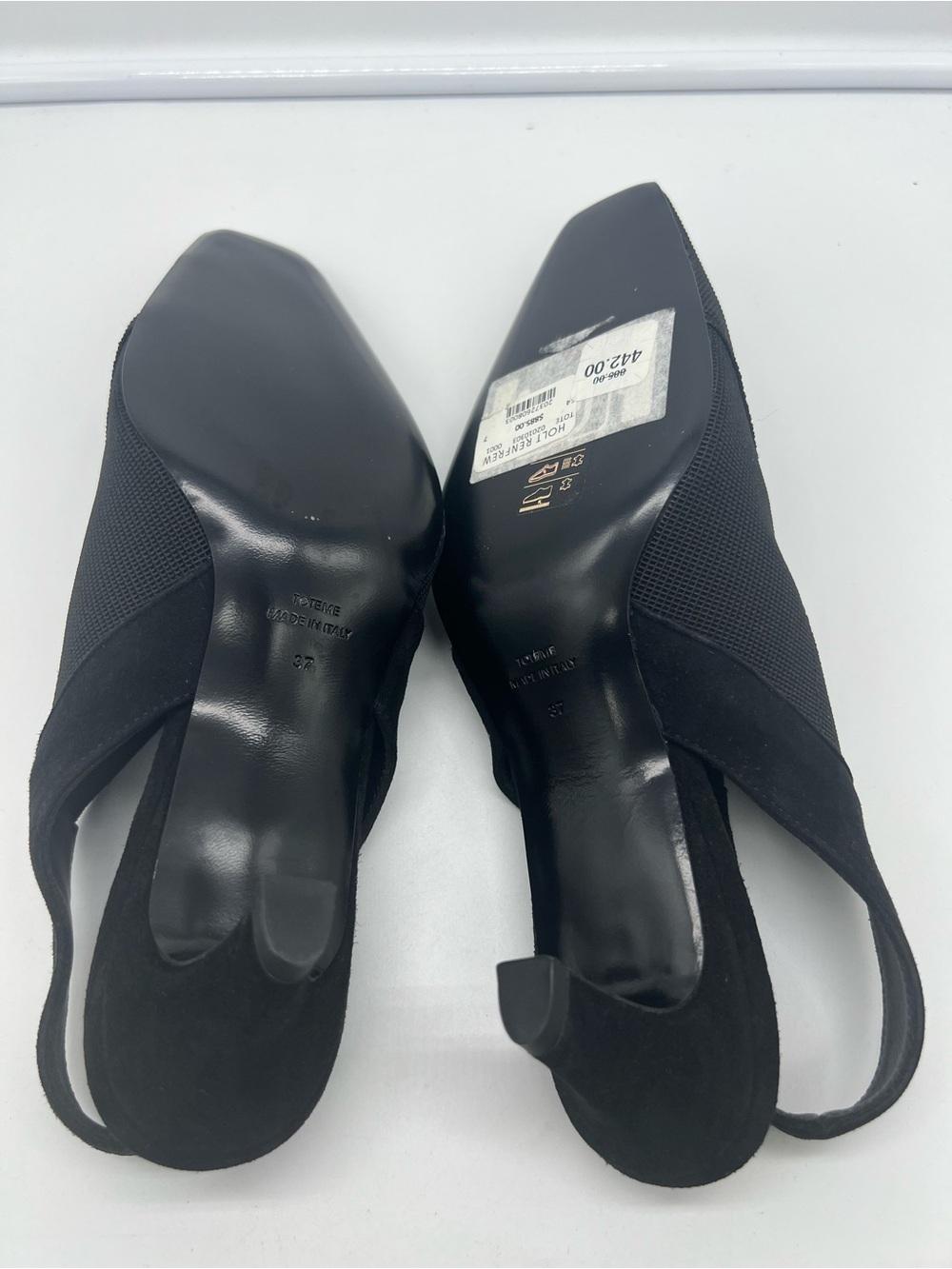 NWT TOTEME The Mid-Heel Black Elastic Suede Trim Square Toe Slingback Pumps 37 - Picture 16 of 17